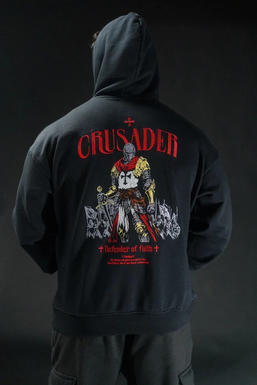 NEW Saint Kaizen Soldier Hoodie Mens Black Embroidered Pullover Crusader Size L
